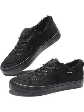 Women's Black Rubber Sole Comfortable Canvas Fashion Slip on Walking Sneakers